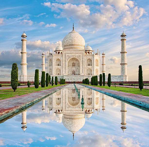 taj mahal o zachodzie słońca, agra, indie - day architecture asia asian culture zdjęcia i obrazy z banku zdjęć