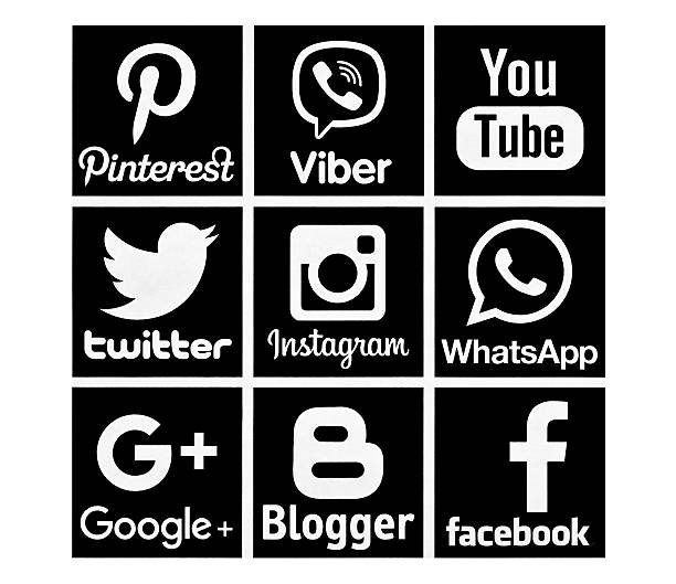 conjunto dos ícones de mídia social preto mais populares - whatsapp - fotografias e filmes do acervo