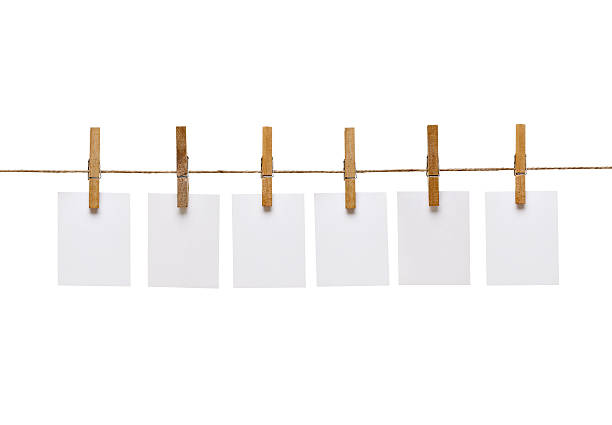 clothes peg and note paper on clothes line rope collection of  various notes and a clothes pegs on white background with clipping pathcollection of  various notes and a clothes pegs on white background with clipping path binder clip stock pictures, royalty-free photos & images