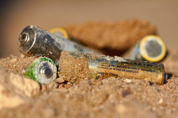 istock Wrong disposal. Old discarded batteries. Pollution of the environment. Poisoning 617587948