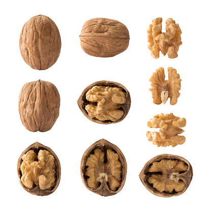 Set of walnuts with clipping path