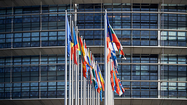 tous les drapeaux de l’union européenne strasbourg strasbourg - euro symbol caucasian europe european culture photos et images de collection