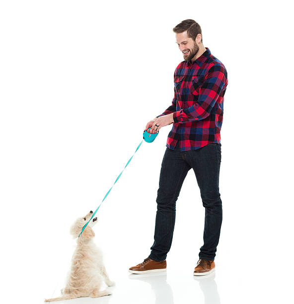 istock Smiling man standing with his dog 617590138