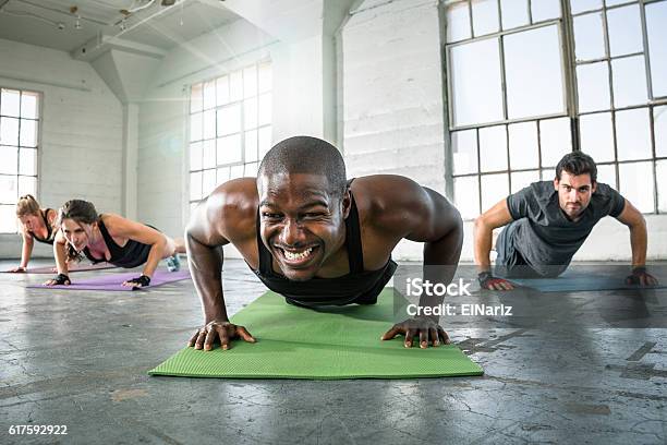 Fit Big Muscles Exercising Fitness Push Ups Strong Powerful Intensity Stock Photo - Download Image Now