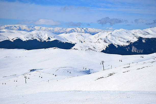 istock Winter snow landscape with ski pistes 617593678