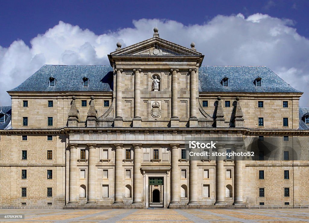 Monastery of Saint Lawrence Front facade of the Monastery of Saint Lawrence - San Lorenzo de El Escorial, Spain. Abbey - Monastery Stock Photo