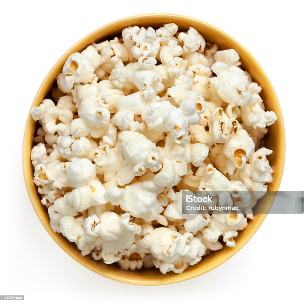 Popcorn Bowl Vista superior aislada - Foto de stock de Palomitas libre de derechos