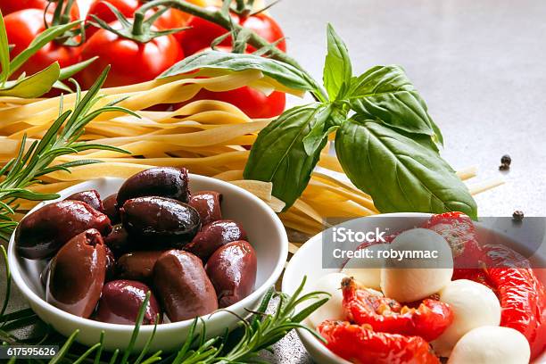 Italian Food Stock Photo - Download Image Now - Italian Food, Basil, Black Olive