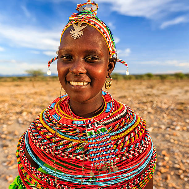 Portrait of African woman from Samburu tribe, Kenya, Africa Portrait of African woman from Samburu tribe, central Kenya, Africa. Samburu tribe is one of the biggest tribes of north-central Kenya, and they are related to the Maasai. masai stock pictures, royalty-free photos & images