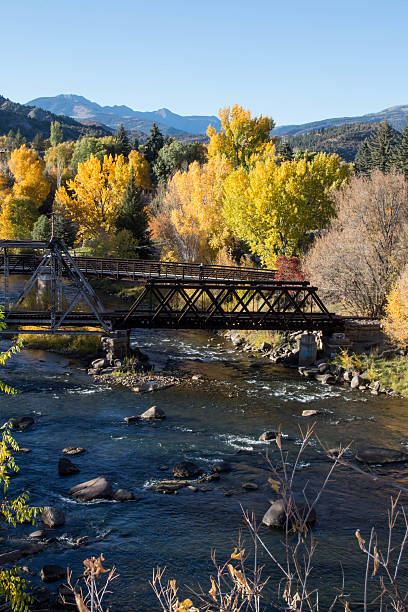 istock Pedestrian bridge over the Animas river in the autumn 617598476