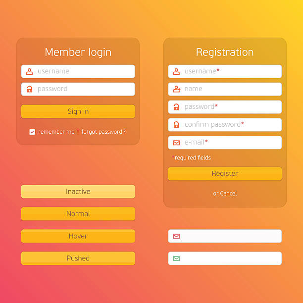 nowoczesny formularz rejestracyjny i logowania. - log on password interface icons template stock illustrations