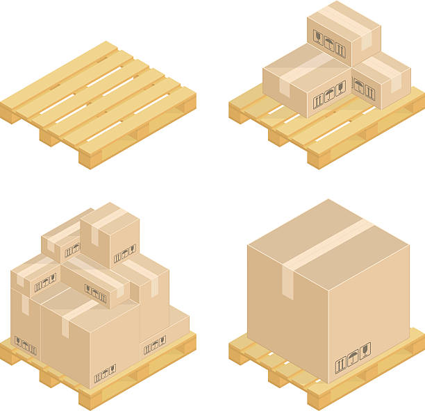 izometryczne kartony i palety. - packaging freight transportation pallet isometric stock illustrations