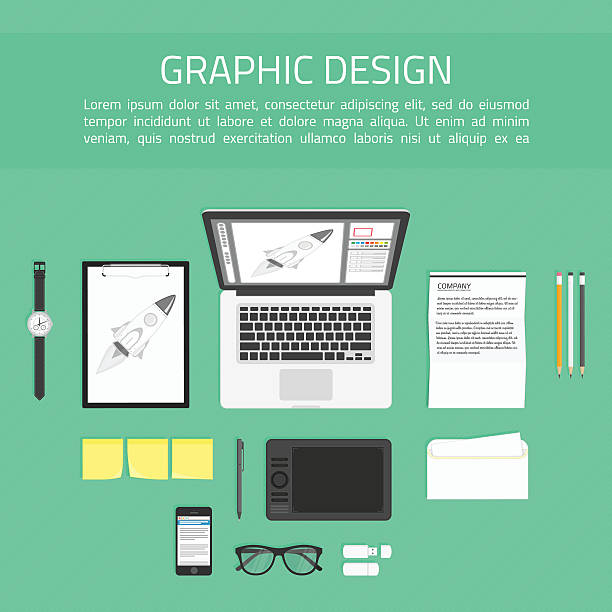 illustrations, cliparts, dessins animés et icônes de graphique lieu de travail vue de dessus. - office tool flash