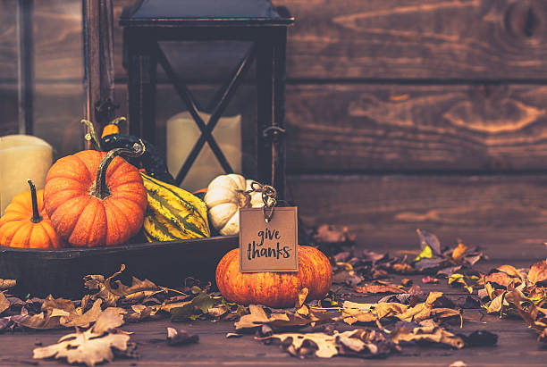 istock Still life arrangement for Thanksgiving with message. Happy Fall 617603682