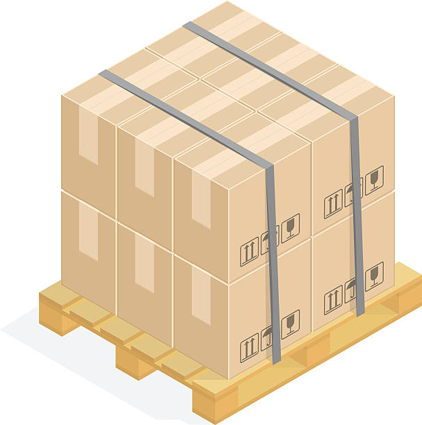 골판지 상자와 팔레트. - box white stack white background stock illustrations