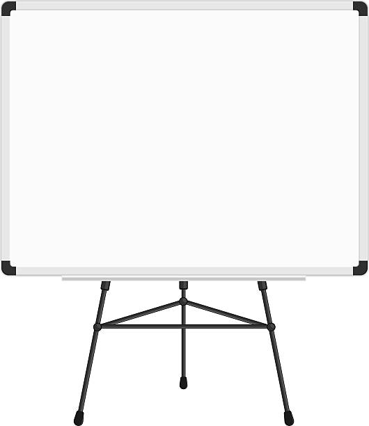 Boards for presentation. Whiteboard on a tripod. Billboard and business, education and empty space illustration. 3d render of blank presentation or projector roller screen isolated on white. how to draw a school building clip art stock illustrations
