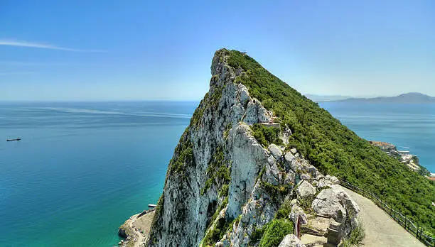 The Rock of Gibraltar overlooking the Mediterranean Sea.