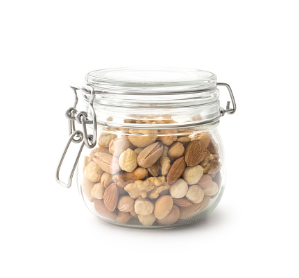 Mixed nuts in the glass jar