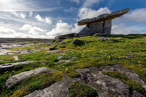 tomba di poulnabrone dolmen, burren, co.clare, irlanda. - county clare immagine foto e immagini stock