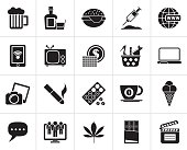 Black different types of Addictions icons