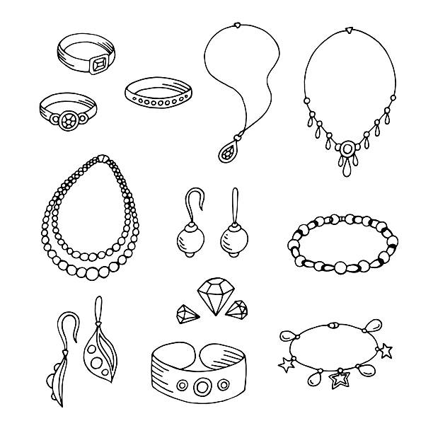 ilustrações de stock, clip art, desenhos animados e ícones de jewel graphic black white isolated sketch illustration vector - necklace