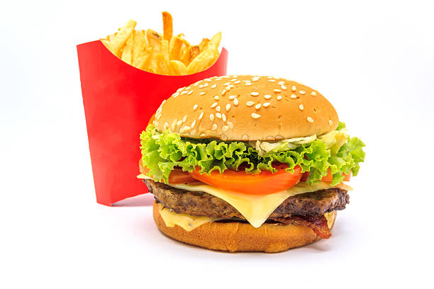 istock hamburger and French fries isolated on white background. 617736896