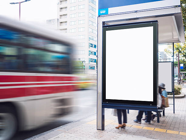 mock up billboard banner template at bus shelter - outdoor lifestyle imagens e fotografias de stock