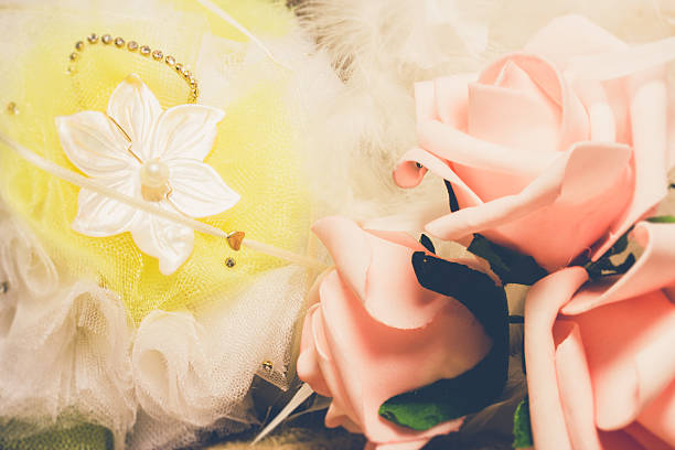 istock Pink roses and a floral handmade 617738148