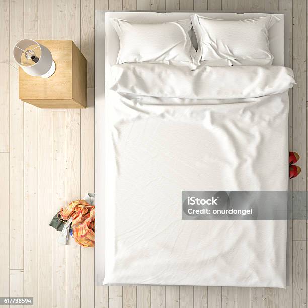 Empty Bed Overhead View Stock Photo - Download Image Now - Bed - Furniture, High Angle View, Directly Above
