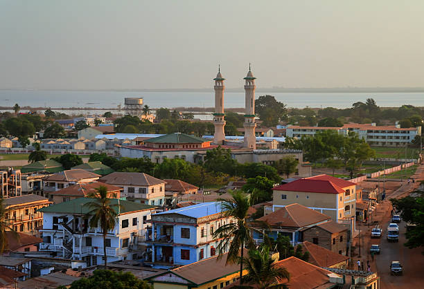 Aerial panorama view to city of Banjul, Gambia stock photo