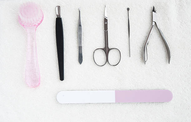 istock pedicure set foot care top view on fluffy towel 617741088