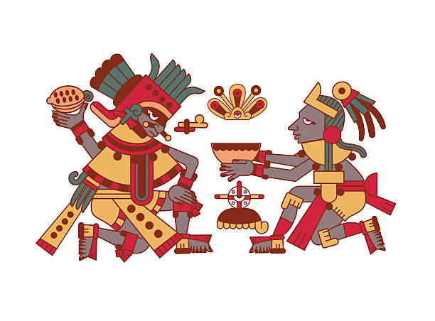 ilustraciones, imágenes clip art, dibujos animados e iconos de stock de dibujo dibujo azteca grano de cacao, sale, plumillas, patrón de chocolatada - dibujos de aztecas