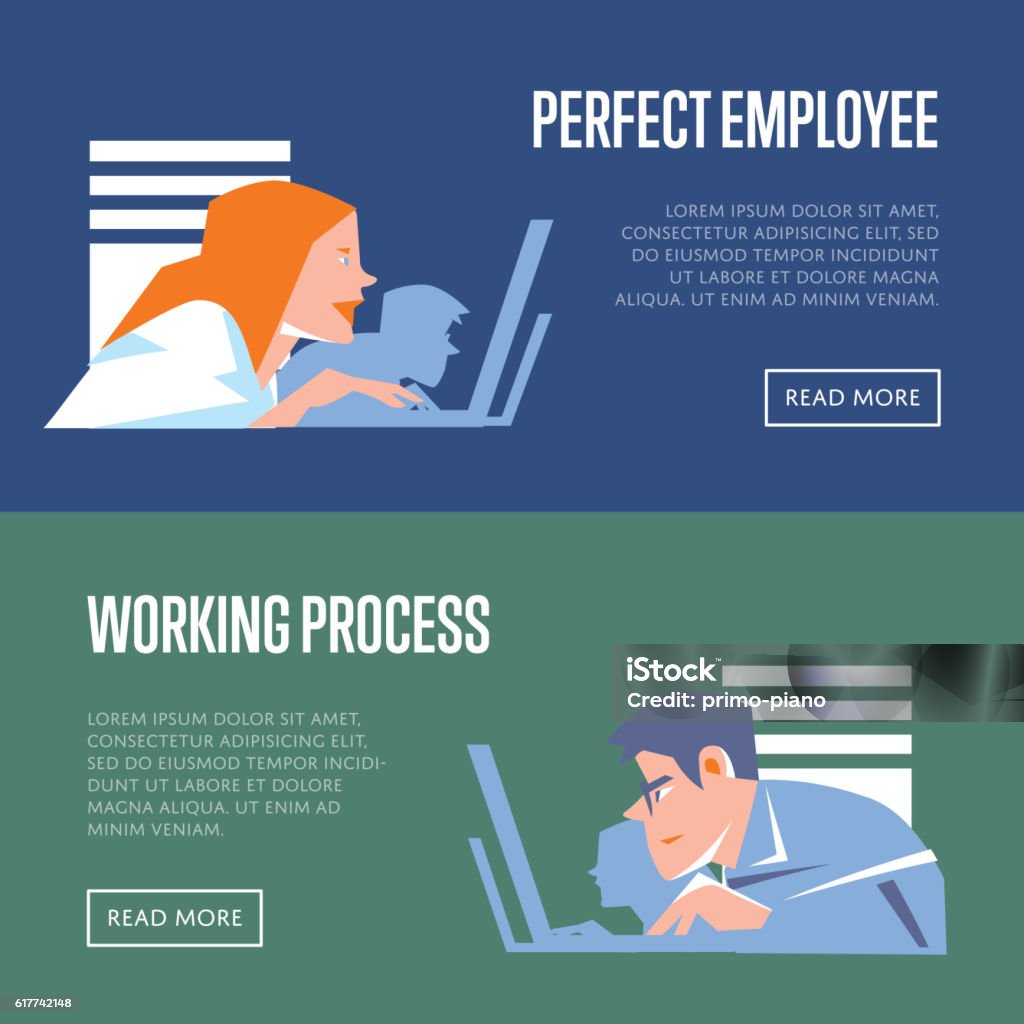 In Processing Banners Perfect Employee And Working Process Banners Stock Illustration ...