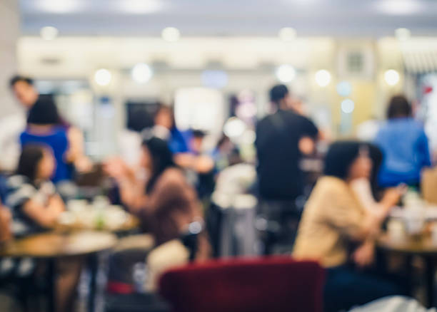 istock Blurred People eat and drink Restaurant Shop interior background 617742524