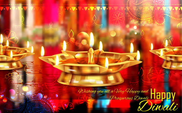 istock Burning diya on Happy Diwali Holiday background for light festival 617744230
