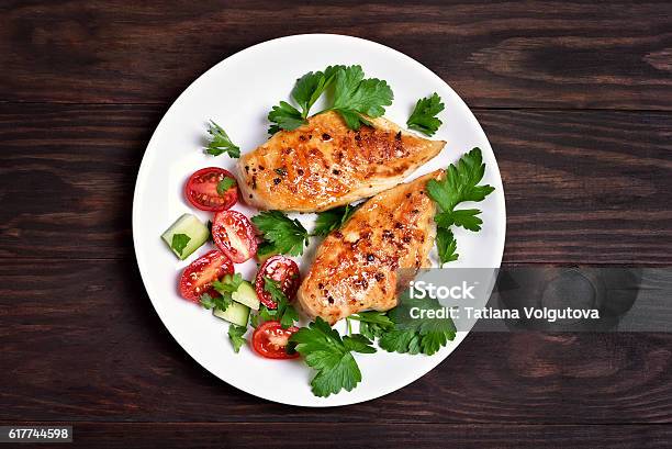 Grilled Chicken Breast Stock Photo - Download Image Now - Chicken Breast, Directly Above, Cooked