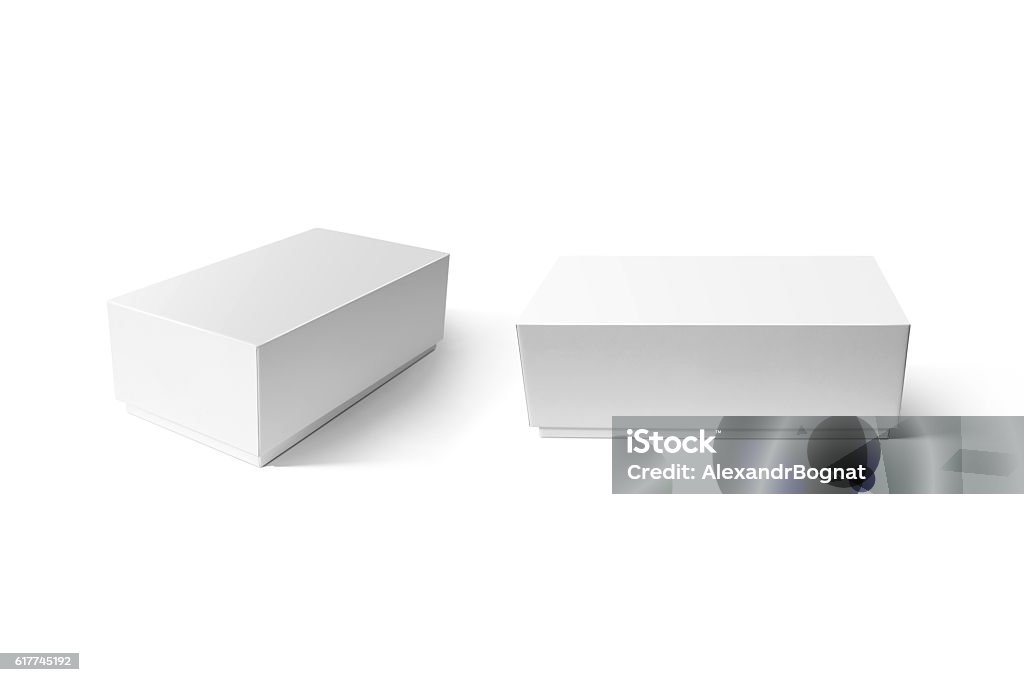 Plain white carton smart phone box mockup set Plain white carton smart phone box mockup set, clipping path. Clear blank rectangular cardboard product case mock up. Simple closed shoe package template isolated. Smartphone store product pack. Box - Container Stock Photo