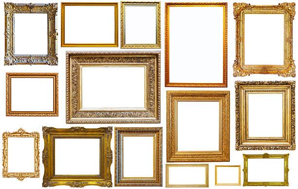 collection of isplated frames collection of isolated old fashioned empty art frames in different shapes antique picture frame stock pictures, royalty-free photos & images