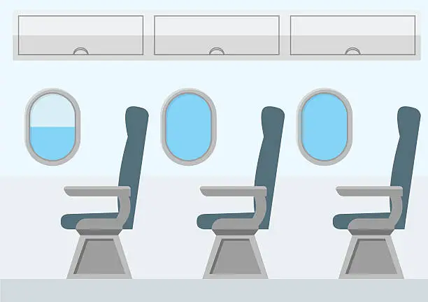 Vector illustration of Airplane Transport Interior. Jet for Travel. Vector