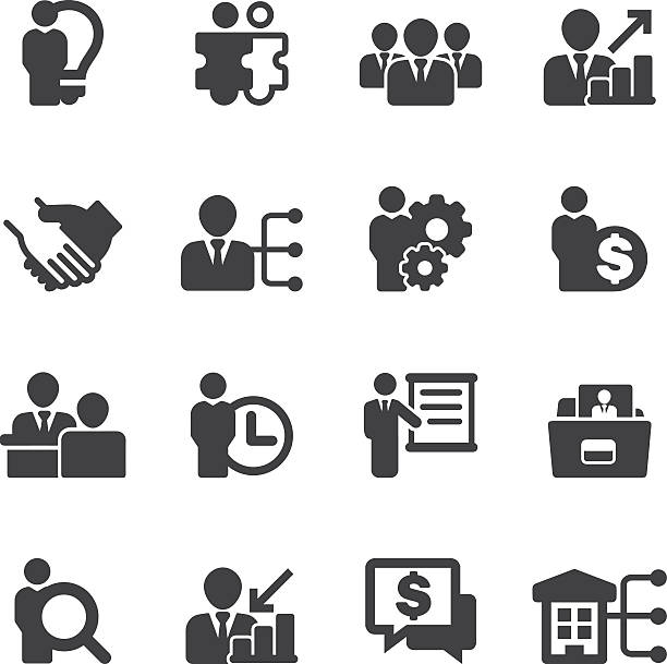 ilustrações de stock, clip art, desenhos animados e ícones de human resource business and management silhouette icons | eps10 - human resources recruitment occupation puzzle