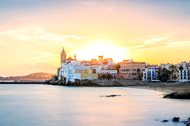 Sitges at sunset, Catalonia, Spain Beautiful town of Sitges at sunset, Catalonia, Spain barcelona province stock pictures, royalty-free photos & images