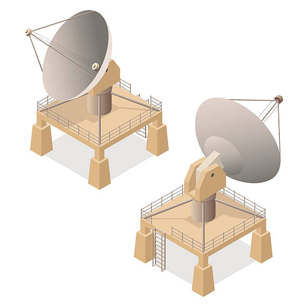 widok izometryczny anteny satelitarnej. wektor - radar station stock illustrations