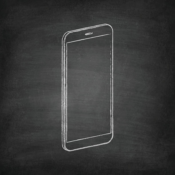 illustrazioni stock, clip art, cartoni animati e icone di tendenza di smartphone, disegno del cellulare alla lavagna - lavagna - blackboard black backgrounds blank