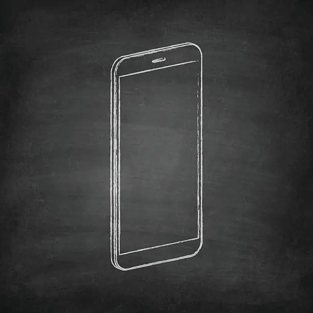 Vector illustration of Smartphone, mobile phone drawing on blackboard - Chalkboard