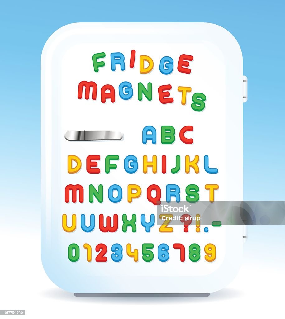 Colorful magnetic letters on refrigerator Colorful magnetic alphabet letters on refrigerator door, vector illustration Magnet stock vector