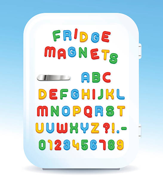 Colorful magnetic letters on refrigerator Colorful magnetic alphabet letters on refrigerator door, vector illustration number magnet stock illustrations