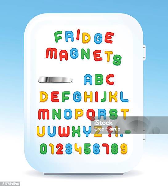 Colorful Magnetic Letters On Refrigerator Stock Illustration - Download Image Now - Magnet, Refrigerator, Number Magnet
