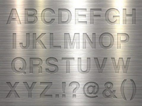 Silver letters on a realistic brushed metal texture (metal background).