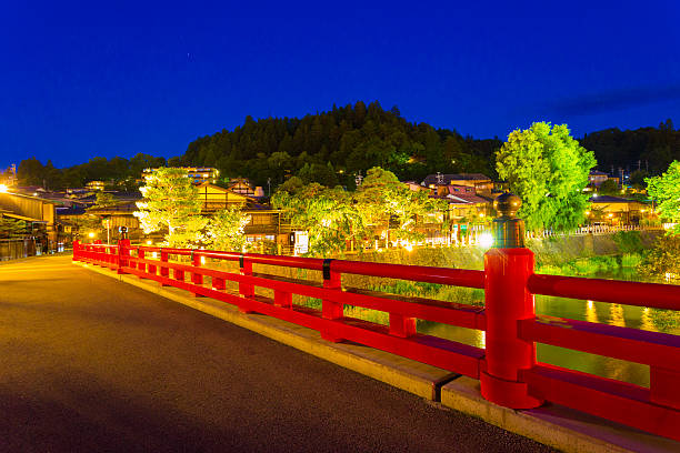 istock Takayama Naka-Bashi Bridge River Lighted Night H 617755442