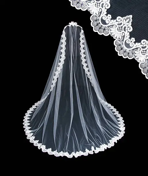 Isolated wedding white veil on a black background.